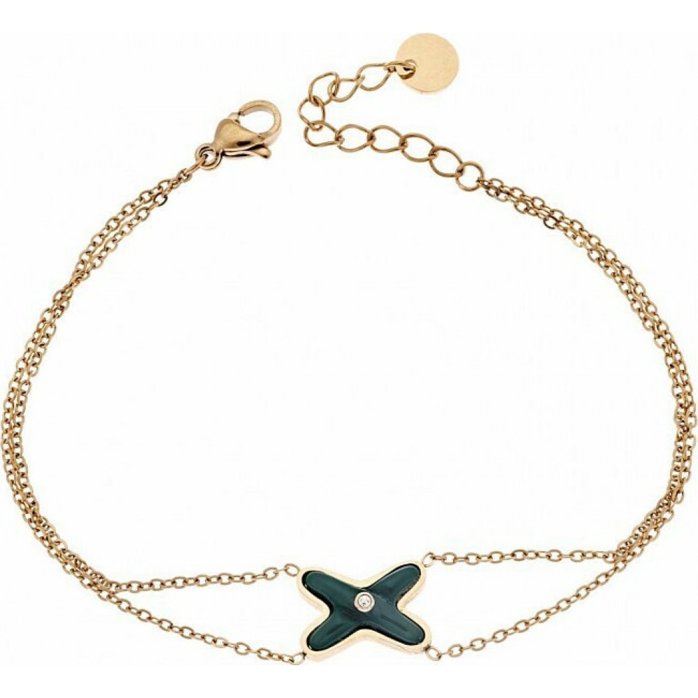Senza 925 Ασήμι Επιχρυσωμένο, Βραχιόλι με Πράσινο Ζιργκόν SSD4213GG