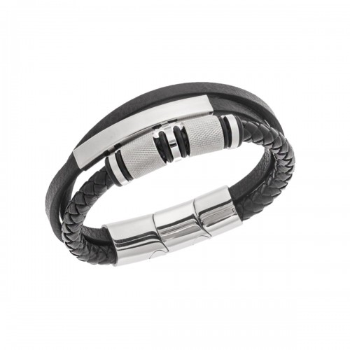 Senza Βραχιόλι από Ανοξείδωτο Ατσάλι και Μαύρο Δέρμα SSD4653-2SBK