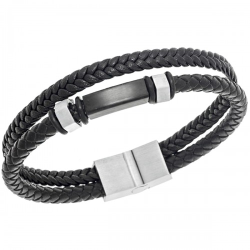 Senza Βραχιόλι από Ανοξείδωτο Ατσάλι και Μαύρο Δέρμα SSD4665SBK