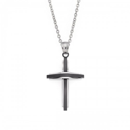Senza, Ατσάλινος Σταυρός σε Ασημί και Μαύρο Χρώμα SSD5629SBK