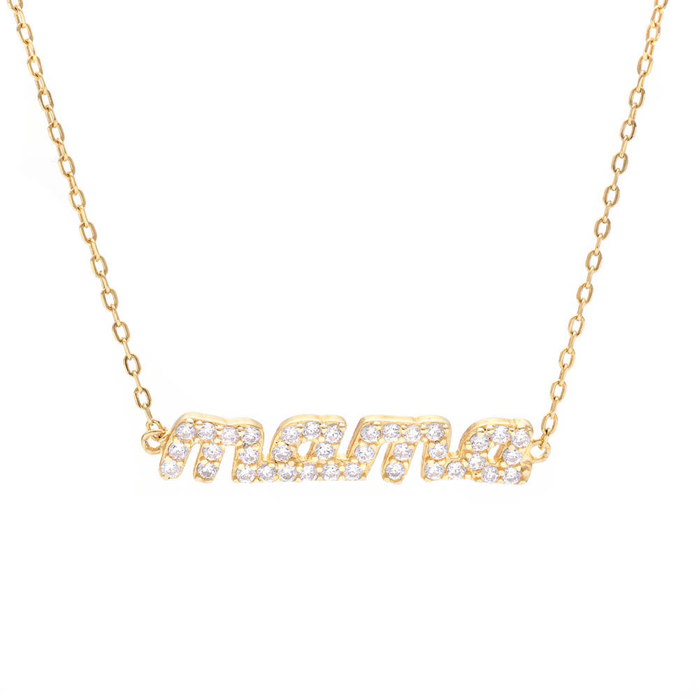 925 Ασήμι Επιχρυσωμένο Κολιέ "Μαμά" με Λευκά Ζιργκόν SSNC71322CCS