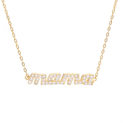 925 Ασήμι Επιχρυσωμένο Κολιέ "Μαμά" με Λευκά Ζιργκόν SSNC71322CCS