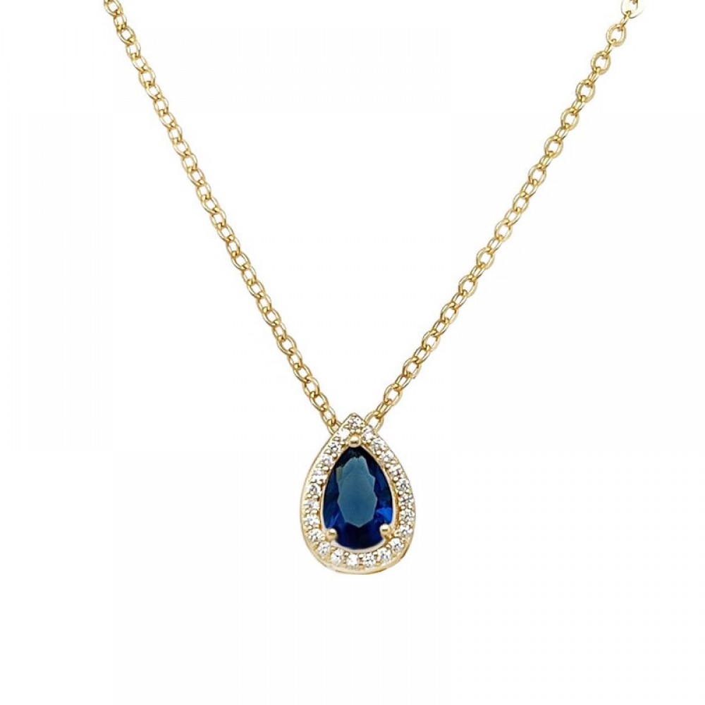 925 Ασήμι Επιχρυσωμένο Κολιέ "Ροζέτα" με Λευκά και Μπλε Ζιργκόν SSNC73130CCS