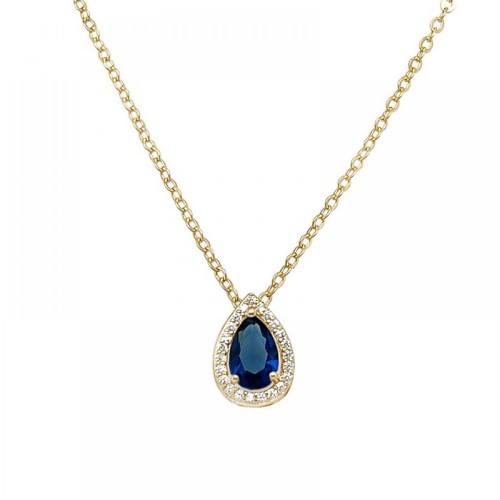 925 Ασήμι Επιχρυσωμένο Κολιέ "Ροζέτα" με Λευκά και Μπλε Ζιργκόν SSNC73130CCS