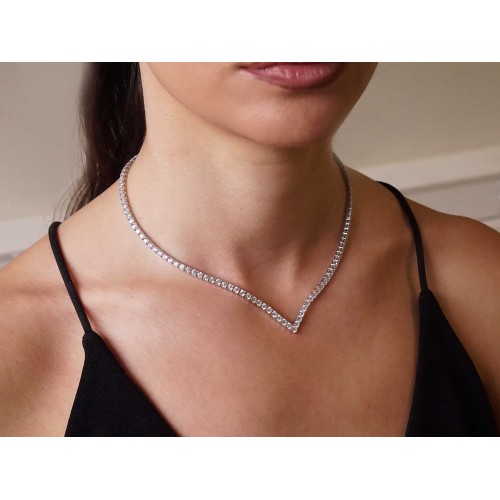 925 Ασήμι Κολιέ Ριβιέρα με Λευκά Ζιργκόν SSNC73349CCS