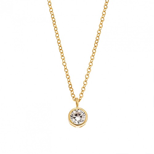 Κολιέ SENZA επιχρυσωμένο ασήμι 925, μονόπετρο με λευκό ζιργκόν SSR2241GD