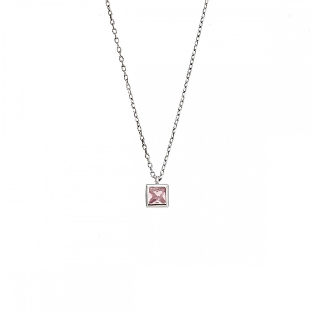 SENZA 925 Ασήμι Κολιέ με Ροζ Ζιργκόν SSR2477-12SR