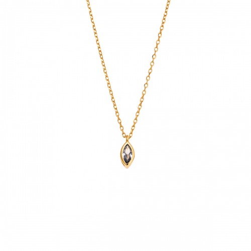 SENZA 925 Ασήμι Κολιέ Επιχρυσωμένο "Φύλλο" με Aquamarine Ζιργκόν SSR2779-13GD