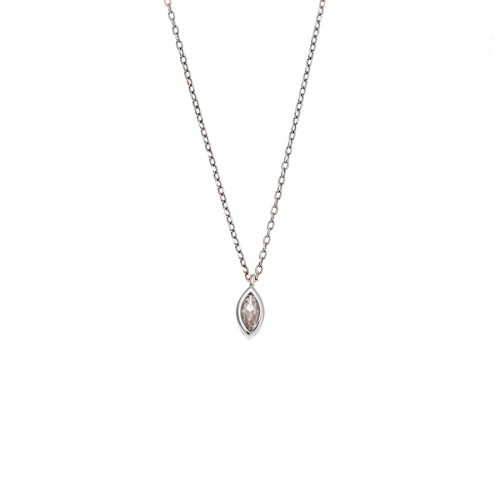 925 Ασήμι Κολιέ μενταγιόν Φύλλο με Διάφανο Ζιργκόν SSR2780-1SR