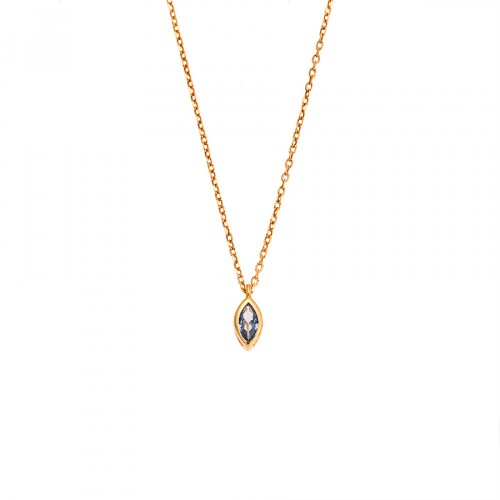 925 Ασήμι Κολιέ μενταγιόν Φύλλο με Μπλε Ζιργκόν Επιχρυσωμένο SSR2780-4GD