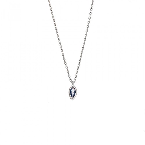 925 Ασήμι Κολιέ Φύλλο με Γαλάζιο Ζιργκόν SSR2780-4SR