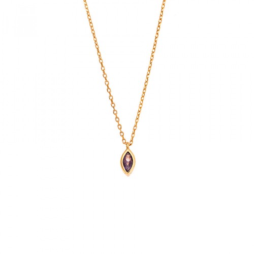 925 Ασήμι Κολιέ μενταγιόν Φύλλο με Μωβ Ζιργκόν Επιχρυσωμένο SSR2780-9GD