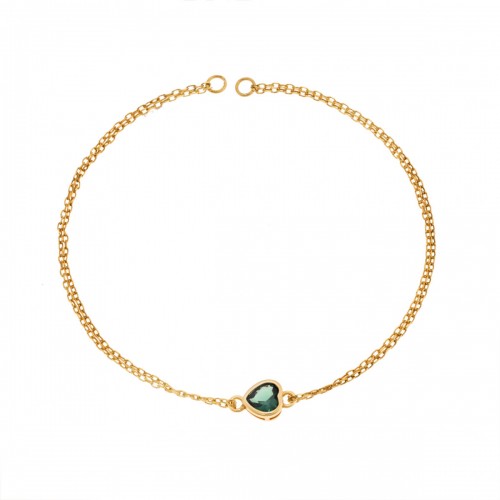 Senza Επιχρυσωμένο Βραχιόλι Ασήμι 925, Καρδιά με Πράσινο Zιργκόν SSR2792-6GD