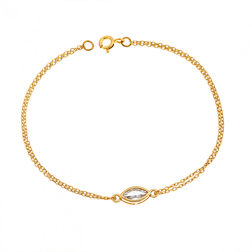 SENZA Βραχιόλι Ασήμι 925 Επιχρυσωμένο, "Φύλλο" με Λευκό Ζιργκόν SSR2793-1GD