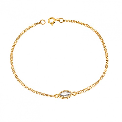 SENZA Βραχιόλι Ασήμι 925 Επιχρυσωμένο, "Φύλλο" με Λευκό Ζιργκόν SSR2793-1GD