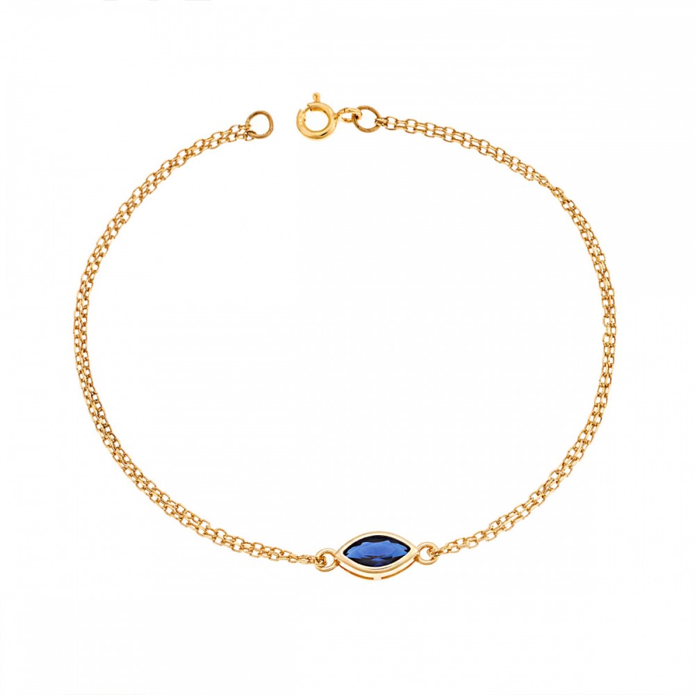 SENZA Βραχιόλι Ασήμι 925 Επιχρυσωμένο, "Φύλλο" με Μπλε Ζιργκόν SSR2793-5GD