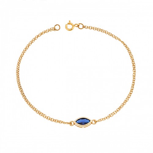 SENZA Βραχιόλι Ασήμι 925 Επιχρυσωμένο, "Φύλλο" με Μπλε Ζιργκόν SSR2793-5GD