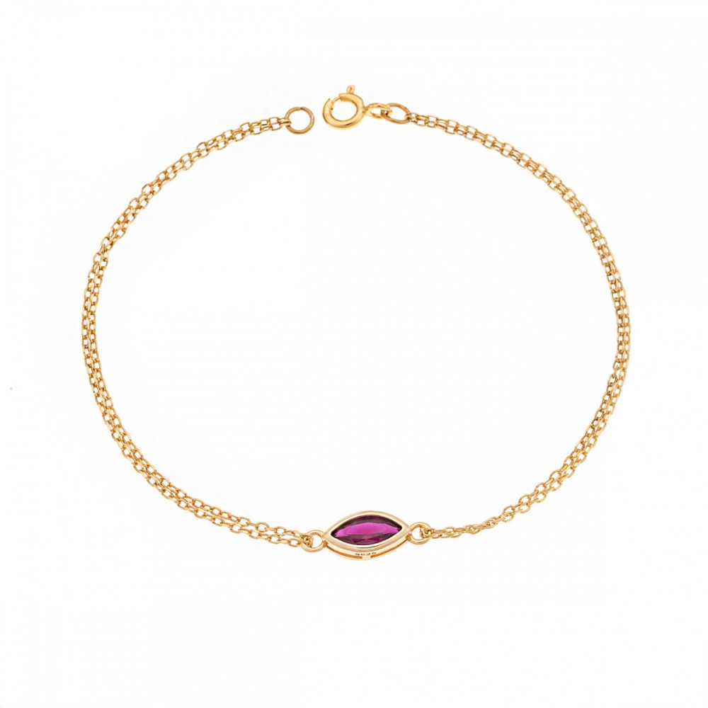 SENZA Βραχιόλι Ασήμι 925 Επιχρυσωμένο, "Φύλλο" με Κόκκινο Ζιργκόν SSR2793-8GD