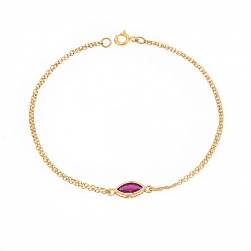 SENZA Βραχιόλι Ασήμι 925 Επιχρυσωμένο, "Φύλλο" με Κόκκινο Ζιργκόν SSR2793-8GD