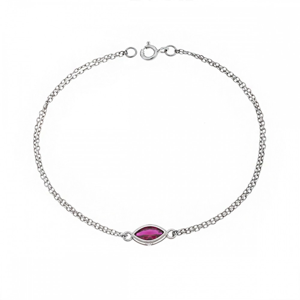 SENZA 925 Ασήμι Βραχιόλι "Φύλλο" με Κόκκινο Ζιργκόν SSR2793-8SR