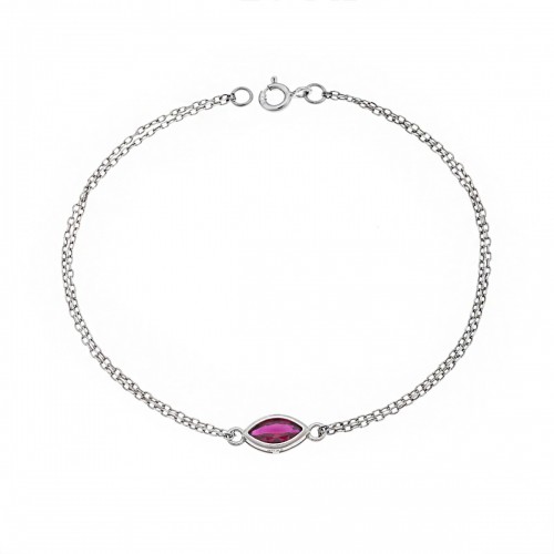 SENZA 925 Ασήμι Βραχιόλι "Φύλλο" με Κόκκινο Ζιργκόν SSR2793-8SR