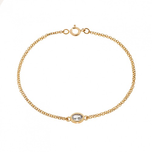 925 Ασήμι, Βραχιόλι, Επιχρυσωμένο, Οβάλ με Λευκό Ζιργκόν SSR2794-1GD