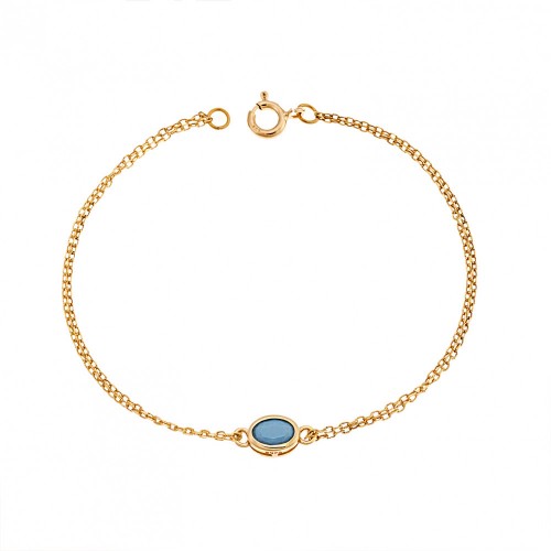 925 Ασήμι, Επιχρυσωμ΄ενο Βραχιόλι, Οβάλ με Τιρκουάζ Ζιργκόν SSR2794-3GD