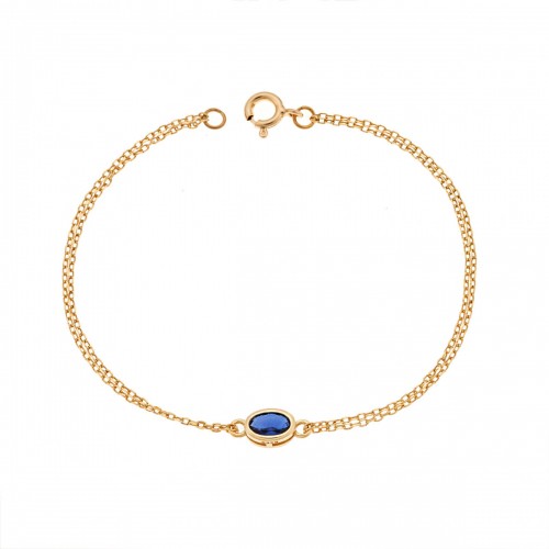 Senza Βραχιόλι Ασήμι 925 Επιχρυσωμένο, Οβάλ με μπλε ζιργκόν SSR2794-5GD