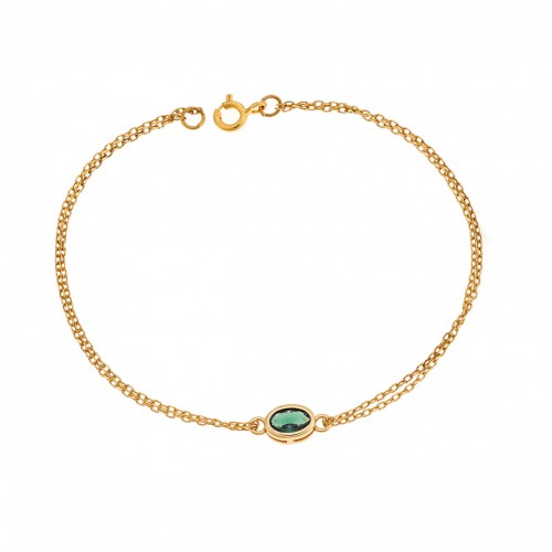 Senza 925 Ασήμι Επιχρυσωμένο, Βραχιόλι με Πράσινο Ζιργκόν SSR2794-6GD
