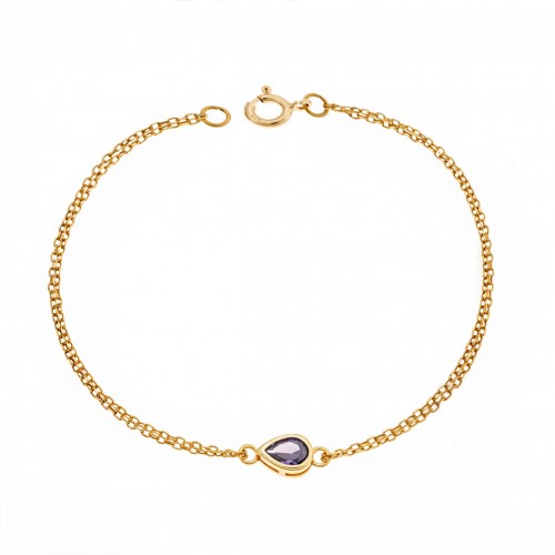 Senza Βραχιόλι Ασήμι 925 Επιχρυσωμένο, δάκρυ με μωβ ζιργκόν SSR2795-9GD