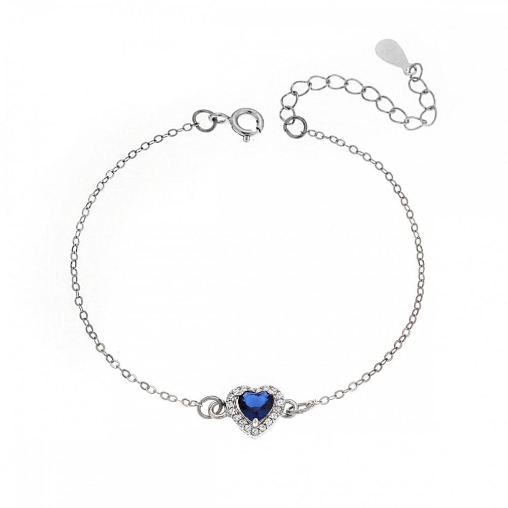 SENZA Βραχιόλι ασήμι 925, "Καρδιά" με Μπλε και Λευκά ζιργκόν SSR2813-5SR