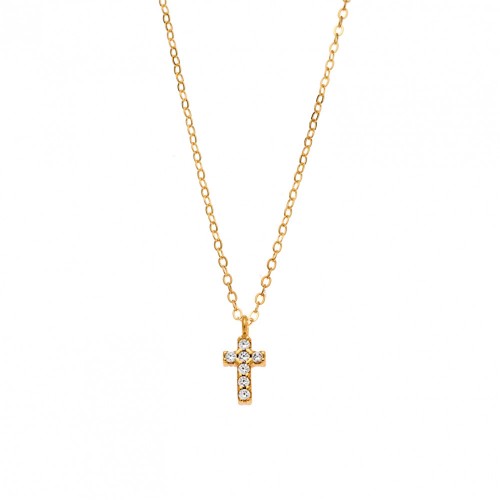 Κολιέ Senza επιχρυσωμένο ασήμι 925, Σταυρουδάκι διπλής όψης με Πράσινα και λευκά ζιργκόν SSR3087GGN