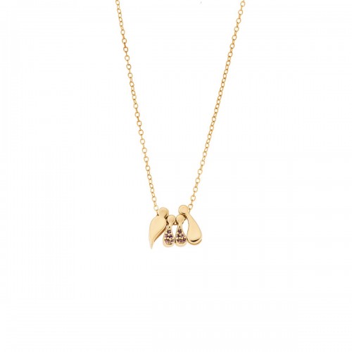 SENZA 925 Ασήμι Επιχρυσωμένο Κολιέ "Οικογένεια με Δύο Κορίτσια" SSR3299-2GPK