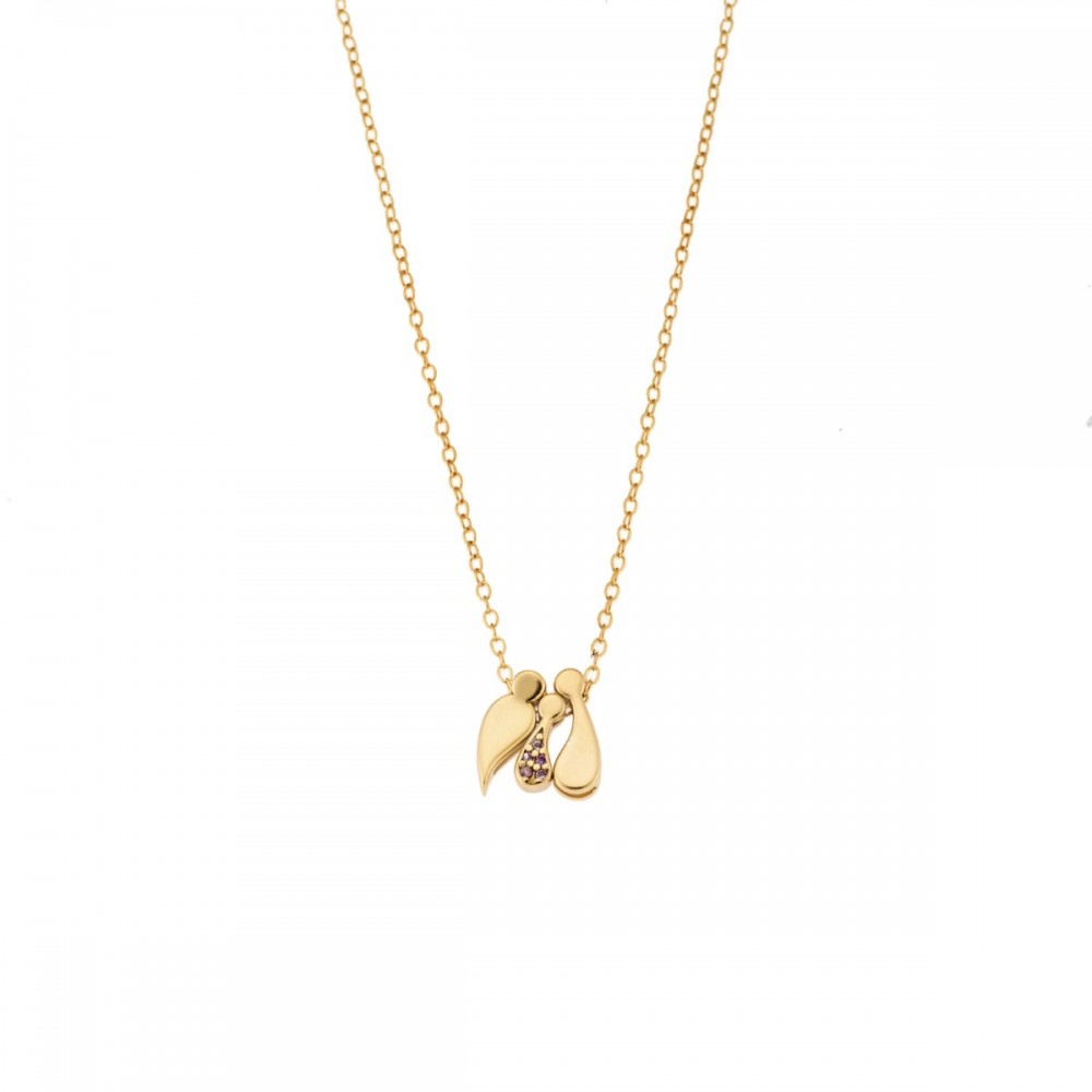 SENZA 925 Ασήμι Επιχρυσωμένο Κολιέ "Οικογένεια με Κορίτσι" SSR3299GPK