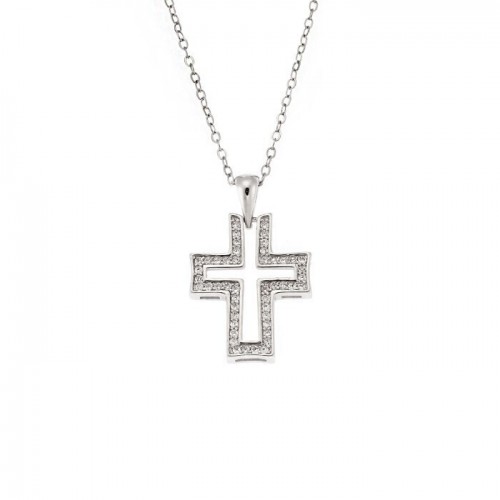 SENZA Κολιέ και Σταυρός από ασήμι 925, με λευκά ζιργκόν SSR3372SR