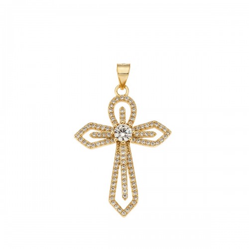 Senza Σταυρός από επιχρυσωμένο ασήμι 925, με λευκά ζιργκόν SSR3379GD