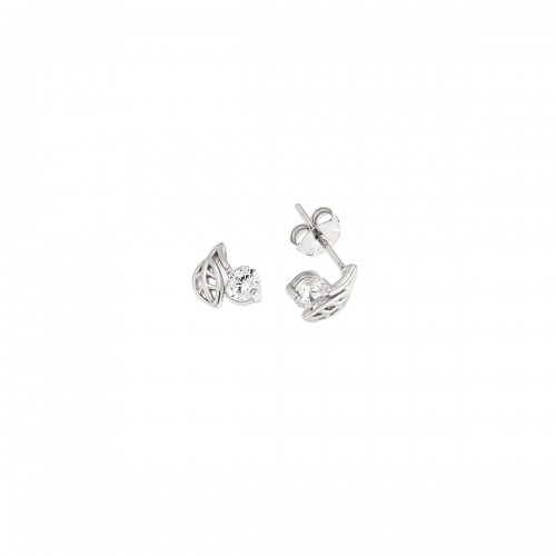 SENZA 925 Ασήμι Σκουλαρίκια Καρφωτά "Φύλλο" με Λευκά Ζιργκόν SSR3522SR
