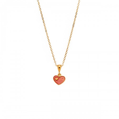 Senza 925 Ασήμι Επιχρυσωμένο Κολιέ "Καρδιά" με Ροζ σμάλτο SSR3664GPK