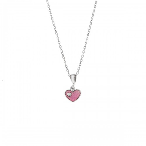 Senza 925 Ασήμι Κολιέ "Καρδιά" με Ροζ σμάλτο SSR3664SPK