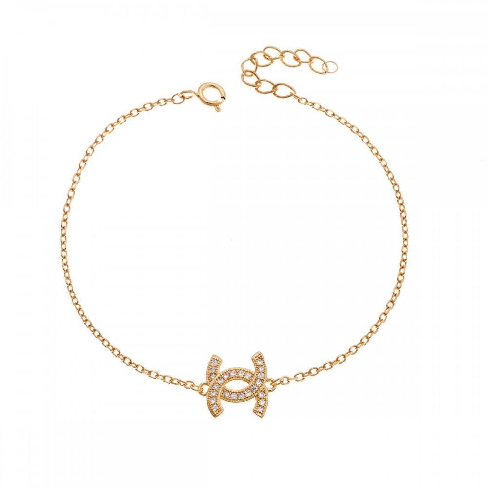 SENZA Επιχρυσωμένο Βραχιόλι Ασήμι 925, "Τύπου Channel" με Ζιργκόν SSR3768GD