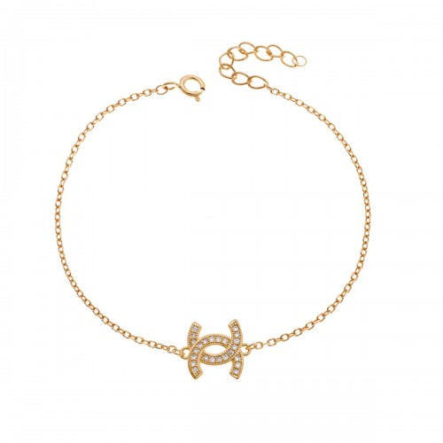 SENZA Επιχρυσωμένο Βραχιόλι Ασήμι 925, "Τύπου Channel" με Ζιργκόν SSR3768GD