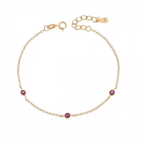 Senza 925 Ασήμι Επιχρυσωμένο, Βραχιόλι με Κόκκινα Ζιργκόν SSR3816GF