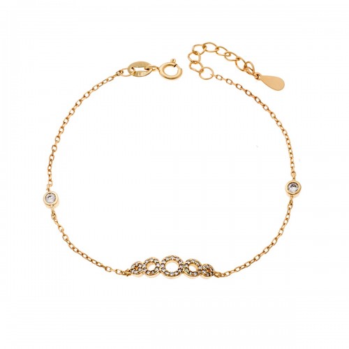 SENZA Βραχιόλι επιχρυσωμένο ασήμι 925, "Κύκλοι" με λευκά ζιργκόν SSR3949GD