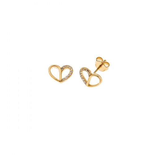 Σκουλαρίκια Senza επιχρυσωμένο ασήμι 925, "Καρδιά" με Λευκά Ζιργκόν SSR3964GD
