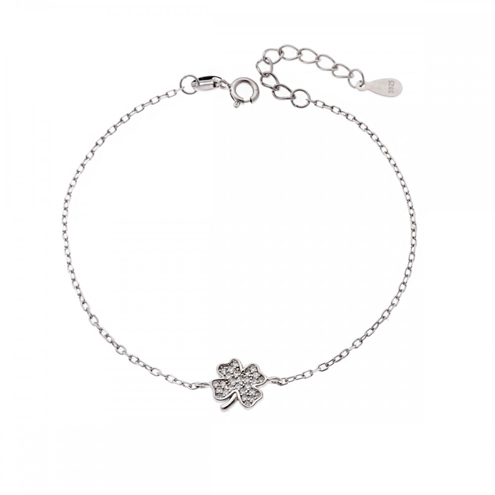 SENZA Βραχιόλι ασήμι 925, "Τριφύλλι" με λευκά ζιργκόν SSR4159SR