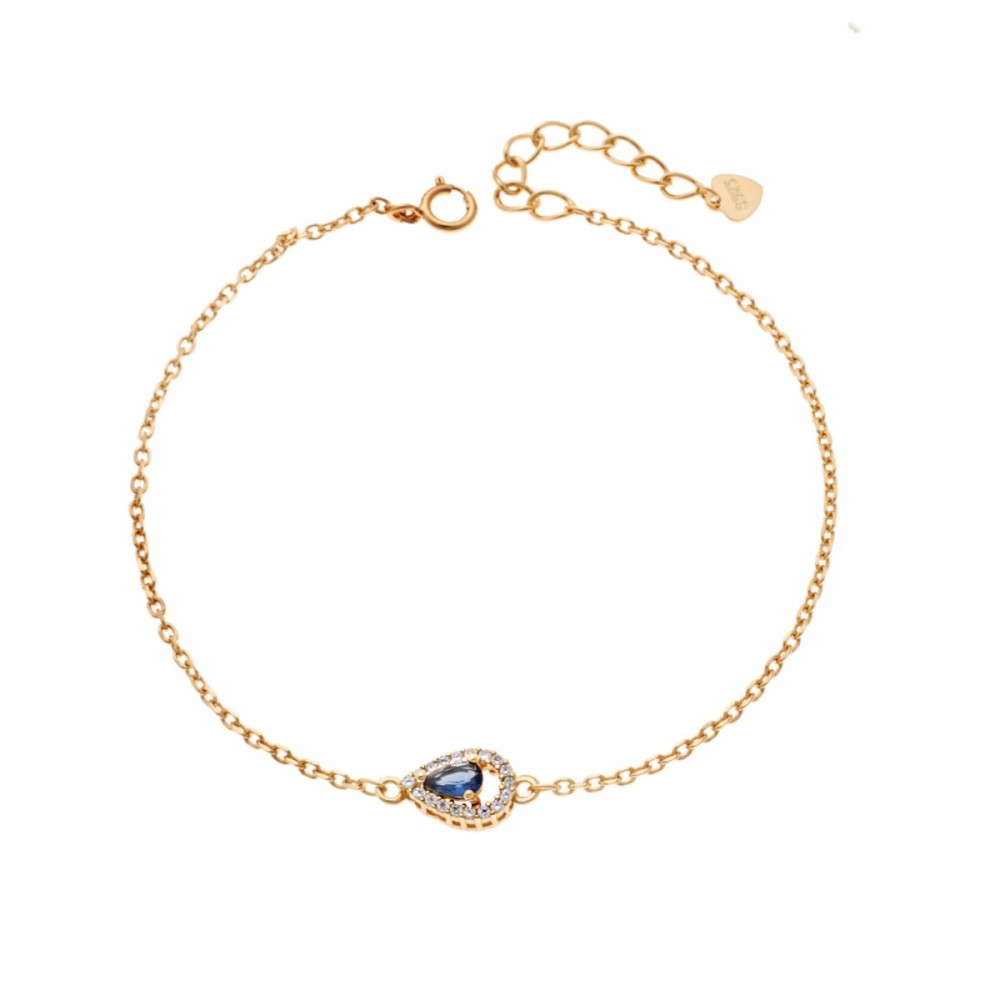 SENZA 925 Ασήμι Επιχρυσωμένο Βραχιόλι "Δάκρυ" με Μπλε και Λευκά Ζιργκόν SSR4173GBL