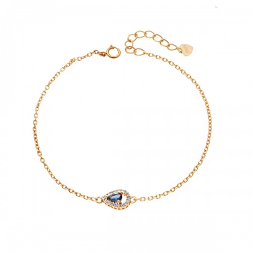 SENZA 925 Ασήμι Επιχρυσωμένο Βραχιόλι "Δάκρυ" με Μπλε και Λευκά Ζιργκόν SSR4173GBL