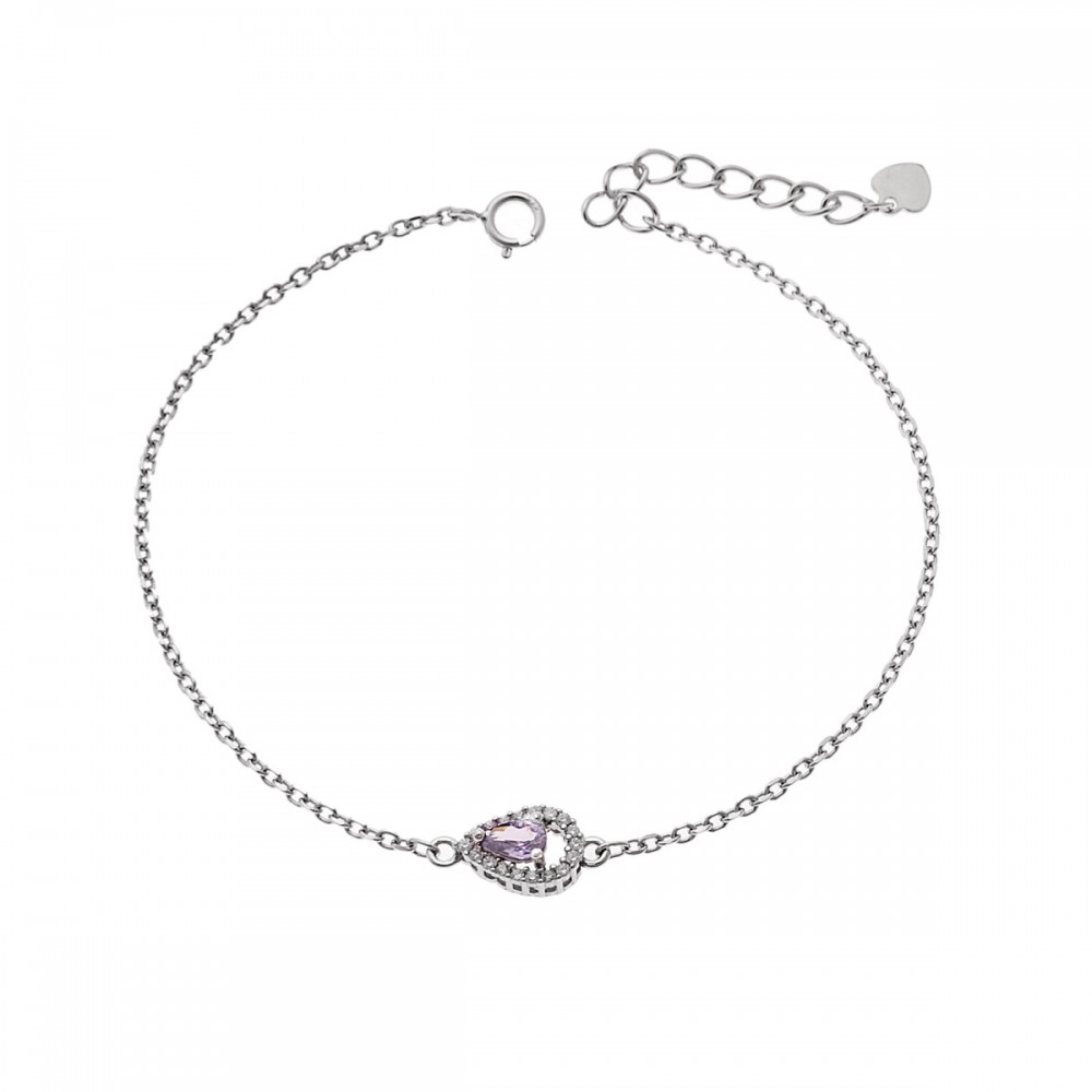 SENZA 925 Ασήμι Βραχιόλι "Δάκρυ" με Μωβ και Λευκά Ζιργκόν SSR4173SPE