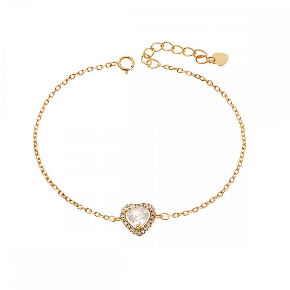 SENZA Επιχρυσωμένο Βραχιόλι Ασήμι 925, "Καρδιά" με Λευκά ζιργκόν SSR4175GD