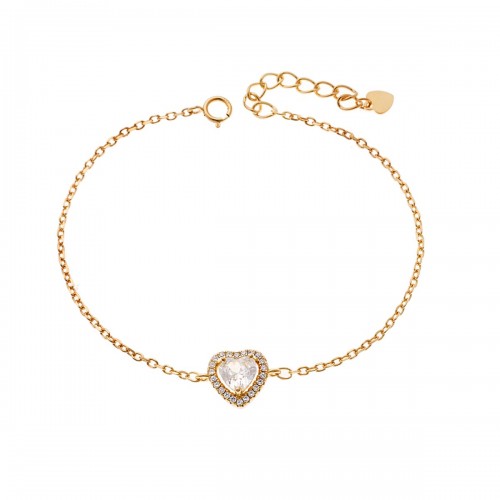 SENZA Επιχρυσωμένο Βραχιόλι Ασήμι 925, "Καρδιά" με Λευκά ζιργκόν SSR4175GD